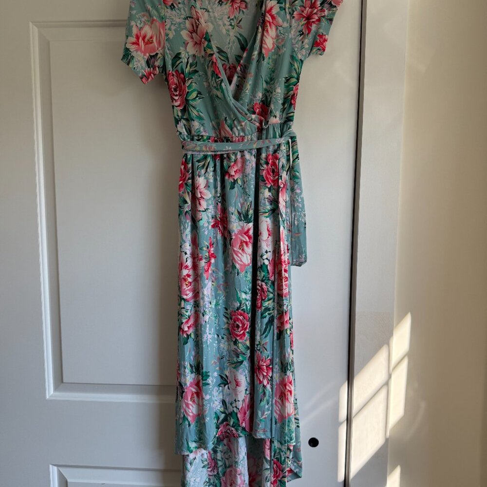 Floral Wrap Dress - Blue and Pink